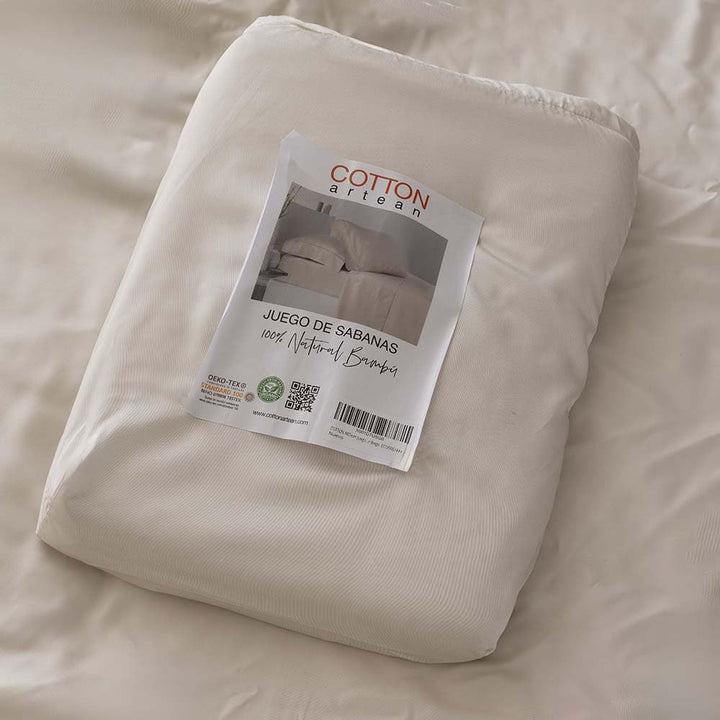 COTTON ARTean ECOFRIENDLY Bambus-Bettwäsche-Set, Beige Cama 150 X 190/200 Beige, Cama 150 X 190/200
