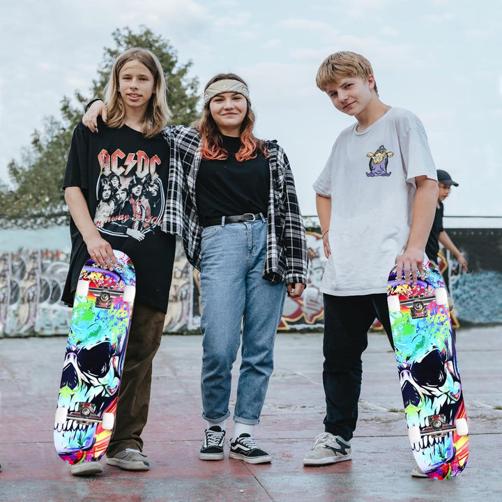 Skateboards für Anfänger, Kinder, Jungen, Mädchen und Erwachsene, 78,9 x 20,3 cm, 7-lagiger Ahorn, D