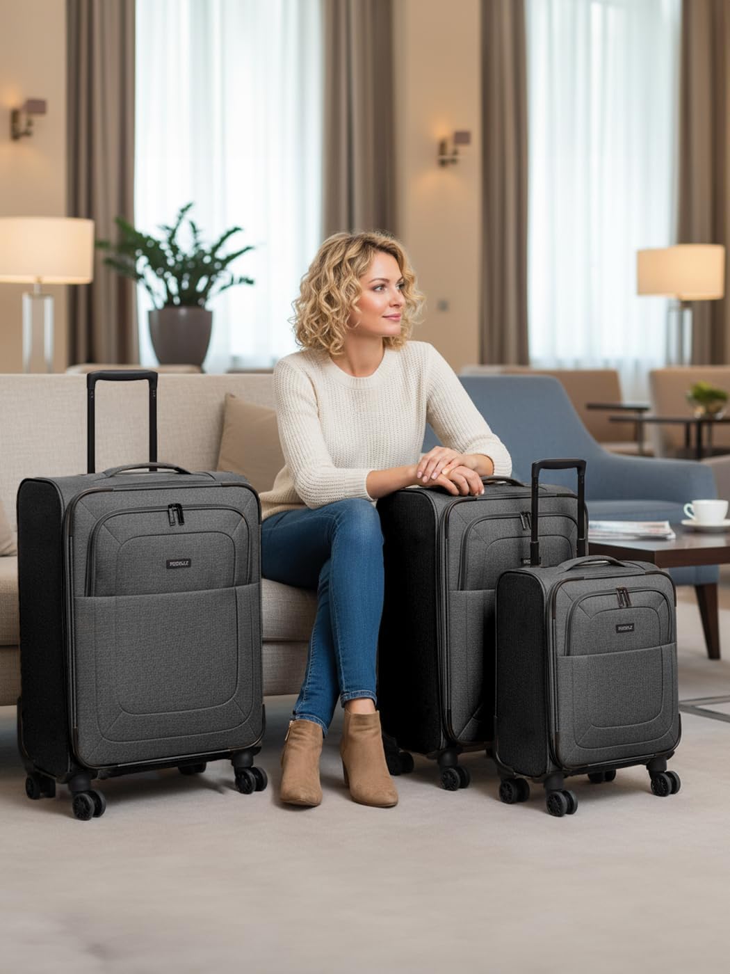 REDOLZ Koffer-Set 3-teilig für Damen & Herren | leichte & stabile Reise-Trolleys, hochwertiges Softc