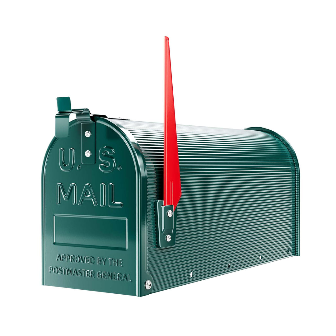 Wiltec US Mailbox grün 150 x 513 x 223 mm, amerikanischer Briefkasten mit Fahne, Wandbriefkasten ode