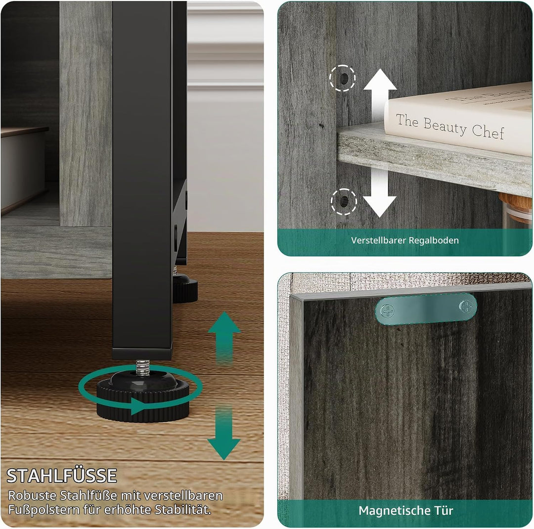 YITAHOME Beistelltisch, Nachtschrank mit Kabinett, X-förmiger Wohnzimmertisch mit Ladestation, 2 USB