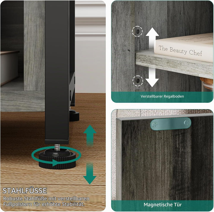 YITAHOME Beistelltisch, Nachtschrank mit Kabinett, X-förmiger Wohnzimmertisch mit Ladestation, 2 USB