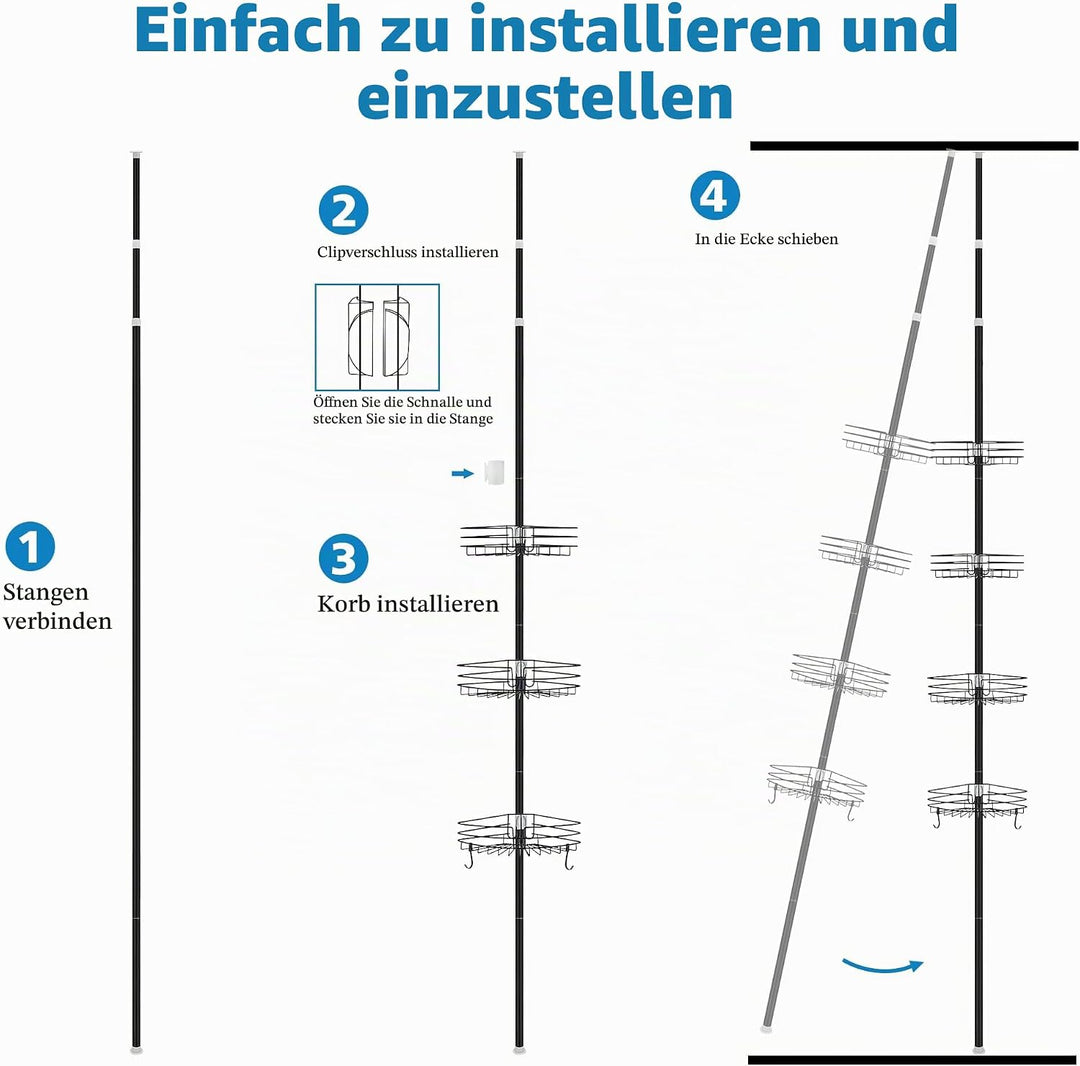 Teleskop Duschregal ohne Bohren Duschablage Ecke Metall Eckregal Bad Badregal Organizer Höhenverstel