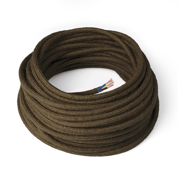 Amarcords - Textilkabel für Lampen KHAKI, rund, Jute, 5 Meter, mit Erdung 3x0,75 - Stoffkabel mit fa