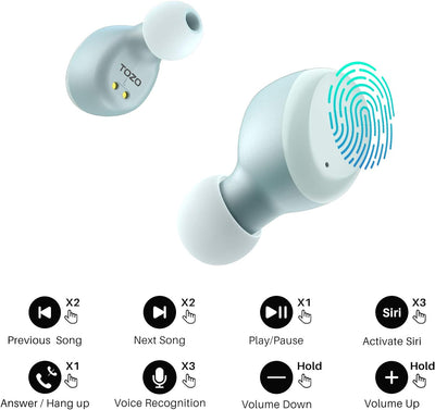TOZO T6 Bluetooth Kopfhörer Kabellos In Ear Kopfhörer Touch Control mit Kabellosem Ladecase, IPX8 Wa