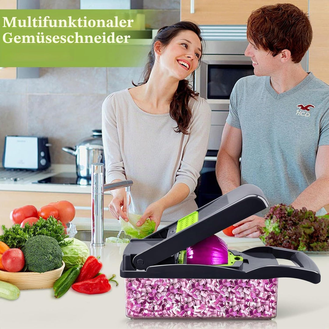 Sweetfela 18-in-1 Gemüseschneider, Multifunktion, Zerkleinerer mit 7 Klingen, Fäustlinge, Reinigungs