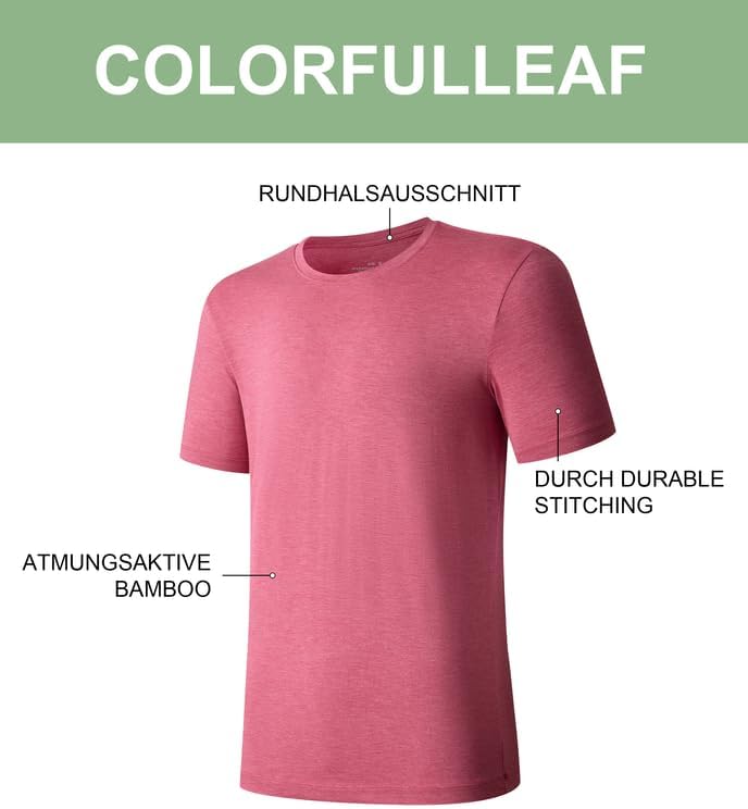 COLORFULLEAF 3/5er Pack Bambus Rundhals T-Shirt Herren Stretch Unterziehshirt Männer Einfarbig Busin