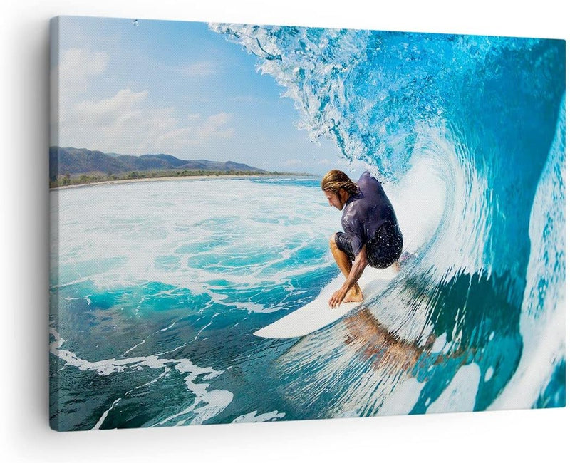 Bilder auf Leinwand Surfen Surfer Ozean Welle Leinwandbild 70x50cm Wandbilder Dekoration Wohnzimmer