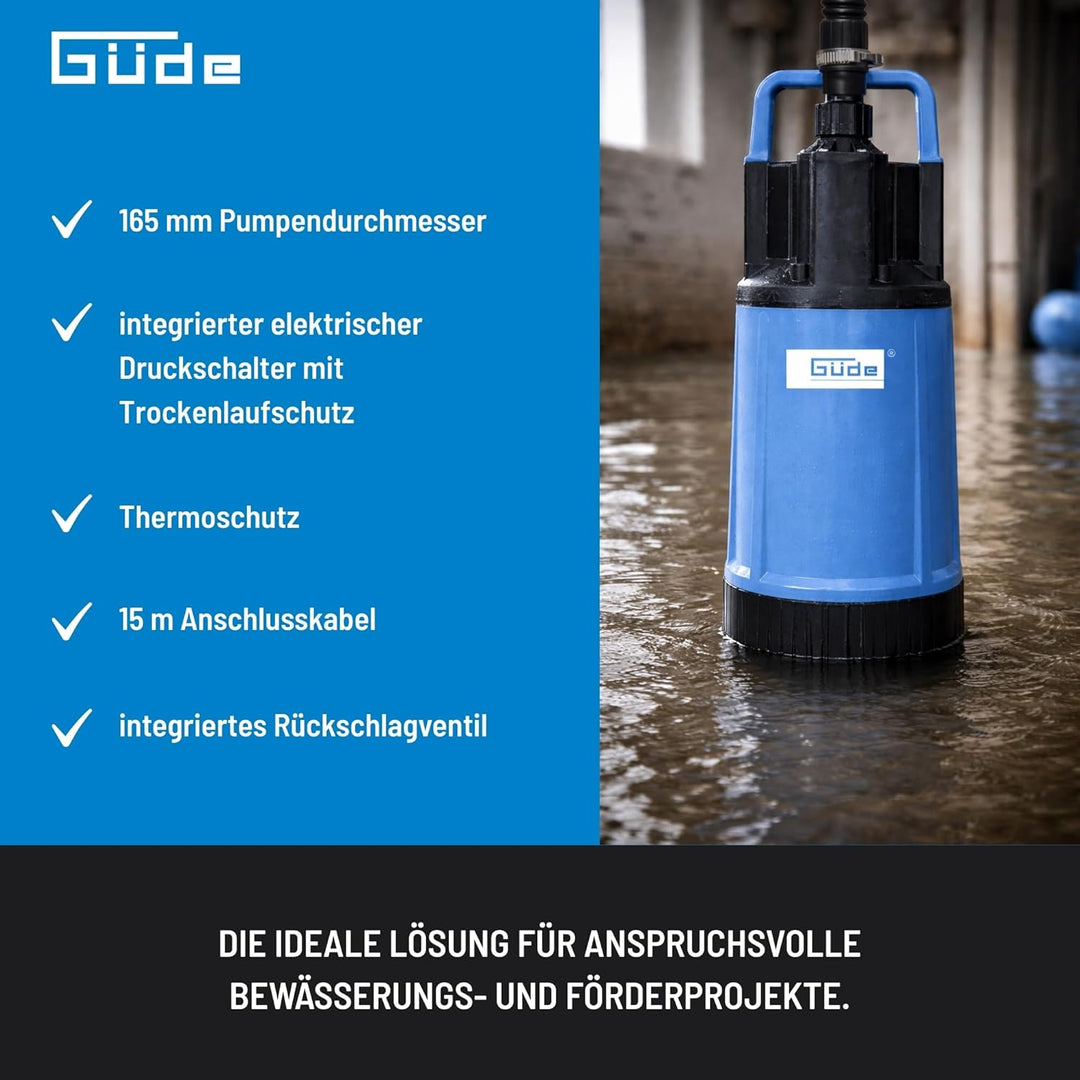 Güde Drucktauchpumpe GDT 1200 (1200 W, Fördervolumen: 6000 l/h, max. Förderhöhe: 40 m, max. Eintauch