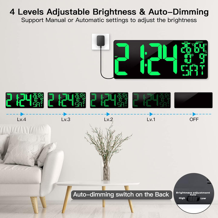 XREXS 18'' grosse Digitale Wanduhr mit Fernbedienung, automatisch dimmbare Digitaluhr mit grossem Di