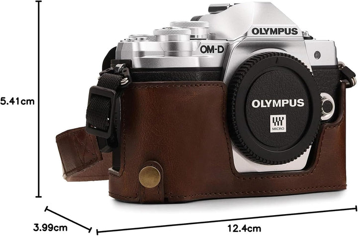 MegaGear MG1351 Ever Ready Leder Kamera Halbtasche mit Trageriemen und Batteriezugang für Olympus OM