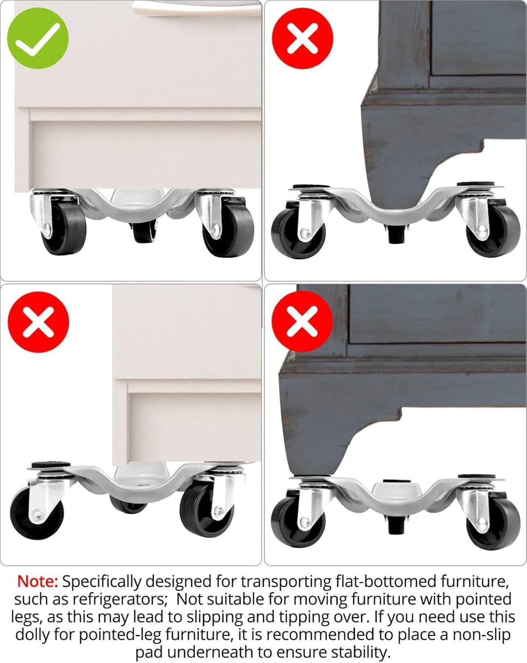 QWORK 4 Stück 152mm Möbelroller, Transport Roller, 90kg Tragfähigkeit, 3 Lenkrollen Rollbrett Umzugs