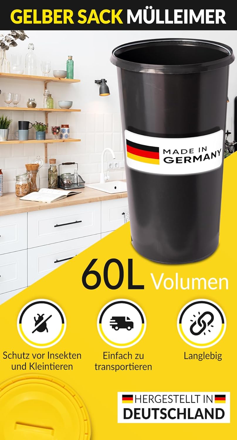 Topanbieter999 60 Liter Mülleimer Sack-Ständer Gelber Sack Eimer Müllsackständer mit rotem Deckel -