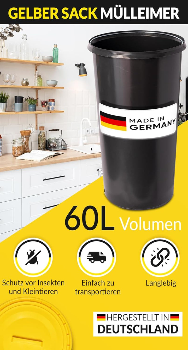 Topanbieter999 60 Liter Mülleimer Sack-Ständer Gelber Sack Eimer Müllsackständer mit rotem Deckel -