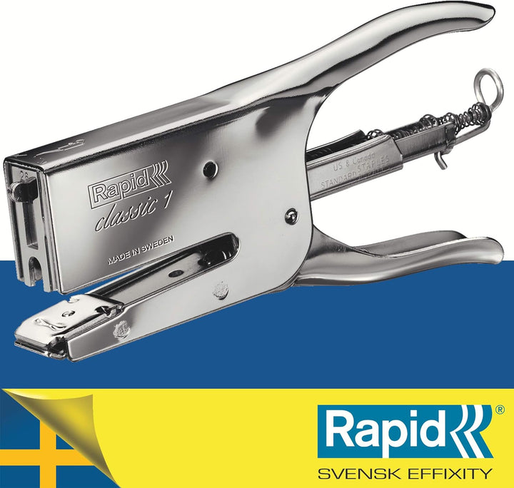 Rapid 10510601 Heftzange K1 (Metall, Heftleistung 50 Blatt, Heftklammerntyp 24) chrom &amp; Heftklammern