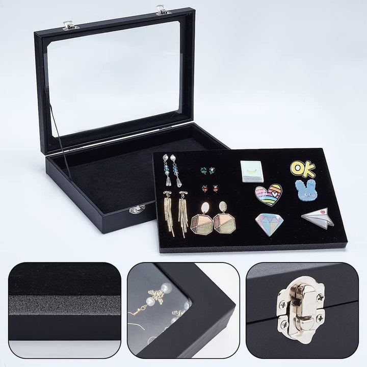 NBEADS Samt Anstecknadel Vitrine, Schwarz Holz Präsentationsboxen Mit Glasfenster Samt Pin Schattenb