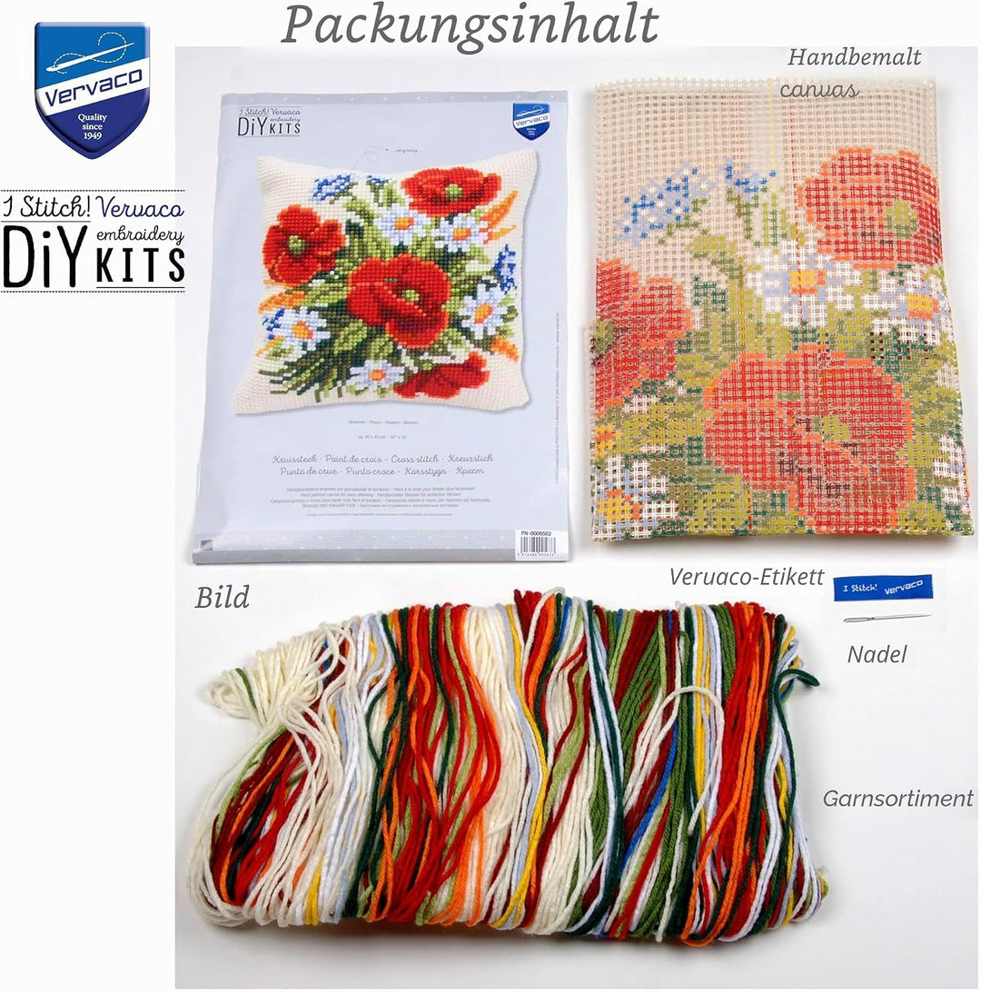 Vervaco Kreuzstich Stickpackungen Kissen Front zum Selbersticken mit Stickbild auf 100% Baumwoll Sto