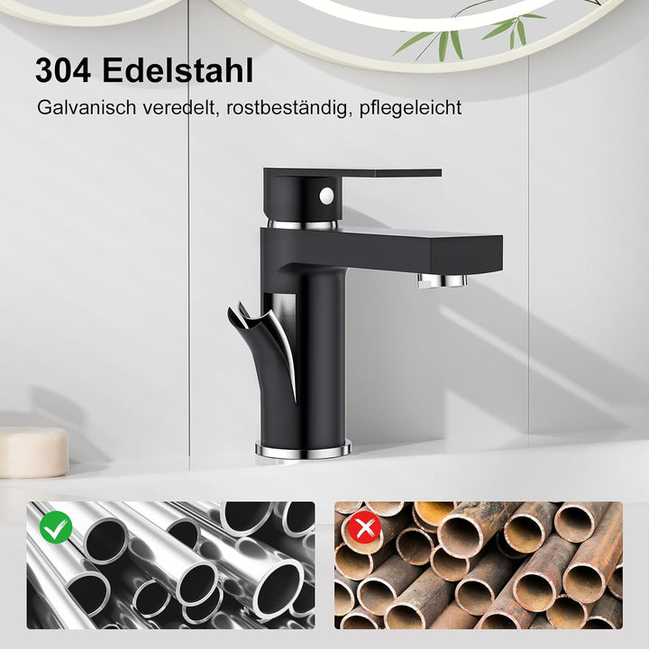 Aktines Waschtischarmatur für Badezimmer eckig, Hochdruck Einhebelmischer Armatur Wasserhahn für Was