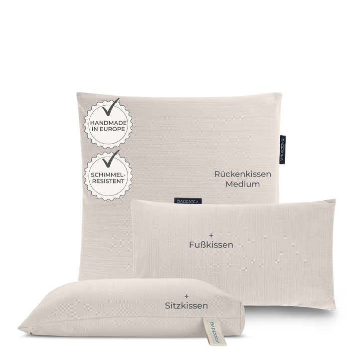 BADESOFA® 3er-Set M Badewannenkissen Ganzkörper – Rücken-, Fuss- &amp; Sitzkissen – Komplettset Waschbar