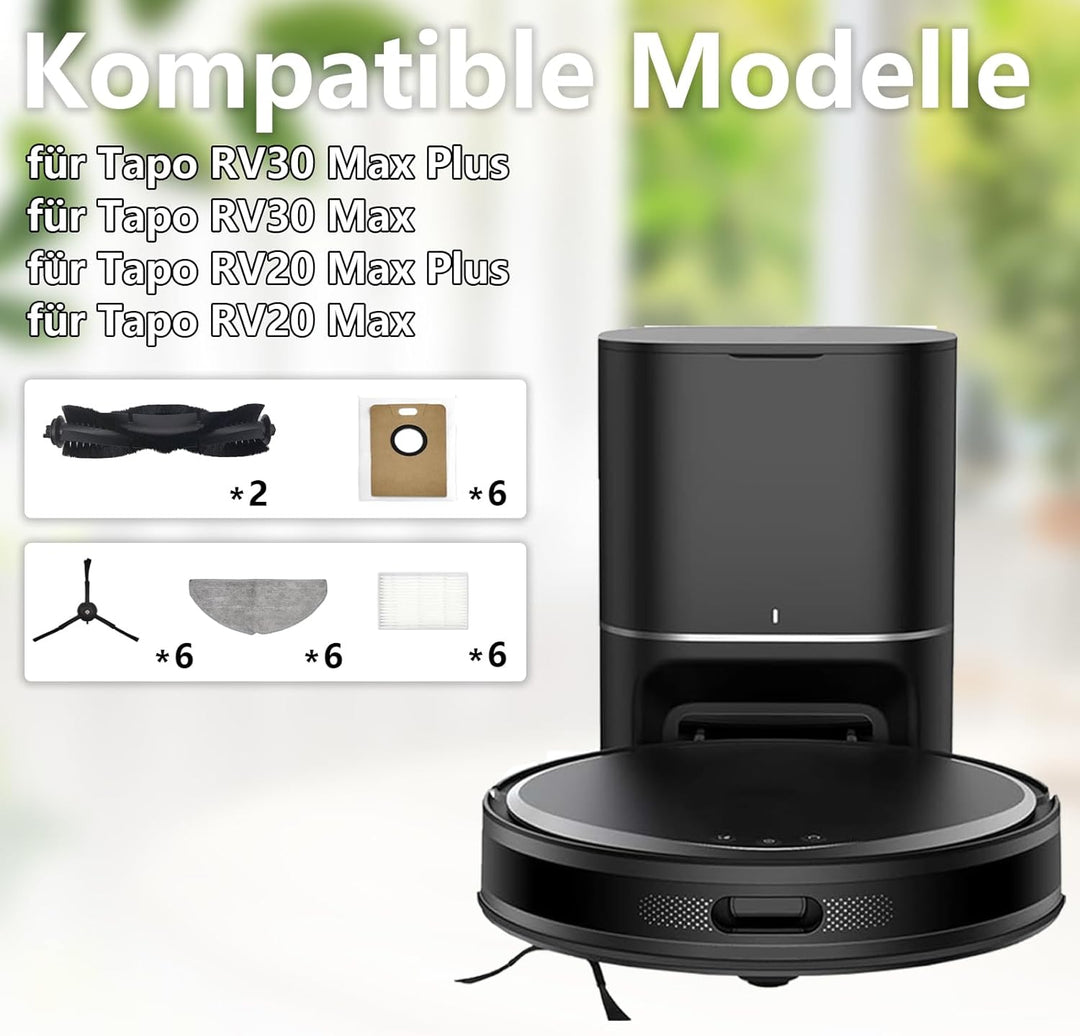 Zubehör für Tapo RV30 Max Plus/ RV30 Max/ RV20 Max/ RV20 Max Plus Staubsauger, 2 Hauptbürste, 6 Filt