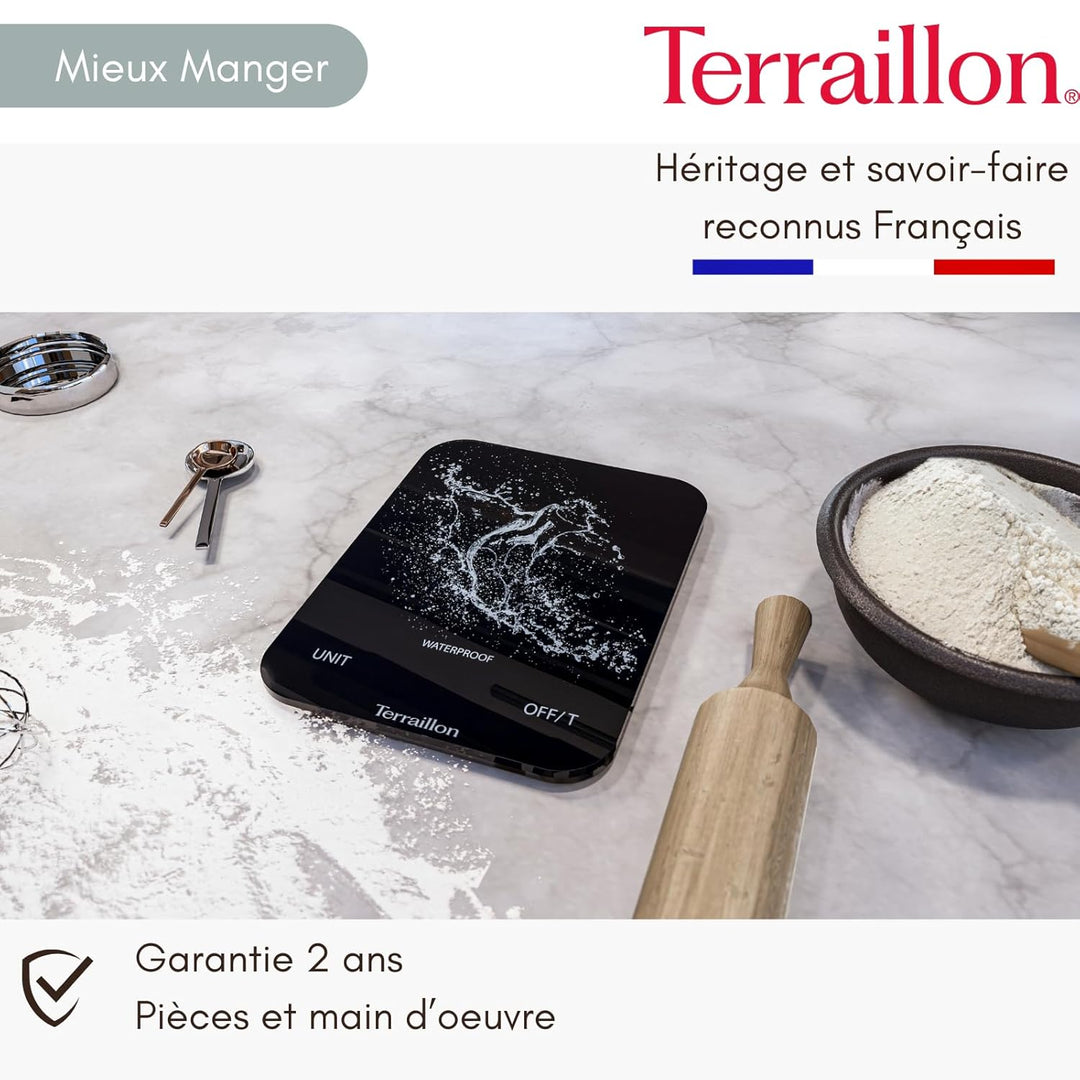 TERRAILLON - AQUA RESIST – Elektronische Küchenwaage, wasserdicht IP67, Display Magic LED mit Hinter