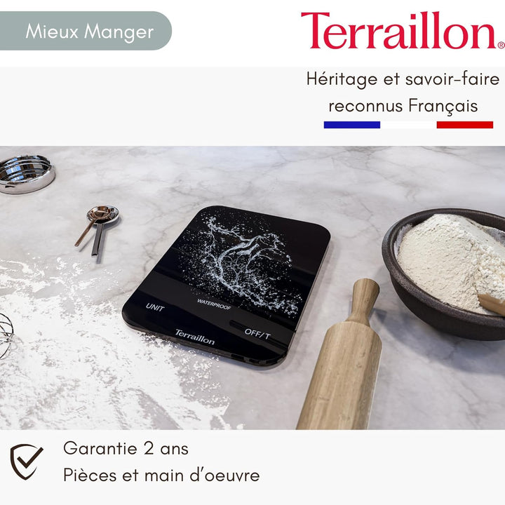 TERRAILLON - AQUA RESIST – Elektronische Küchenwaage, wasserdicht IP67, Display Magic LED mit Hinter
