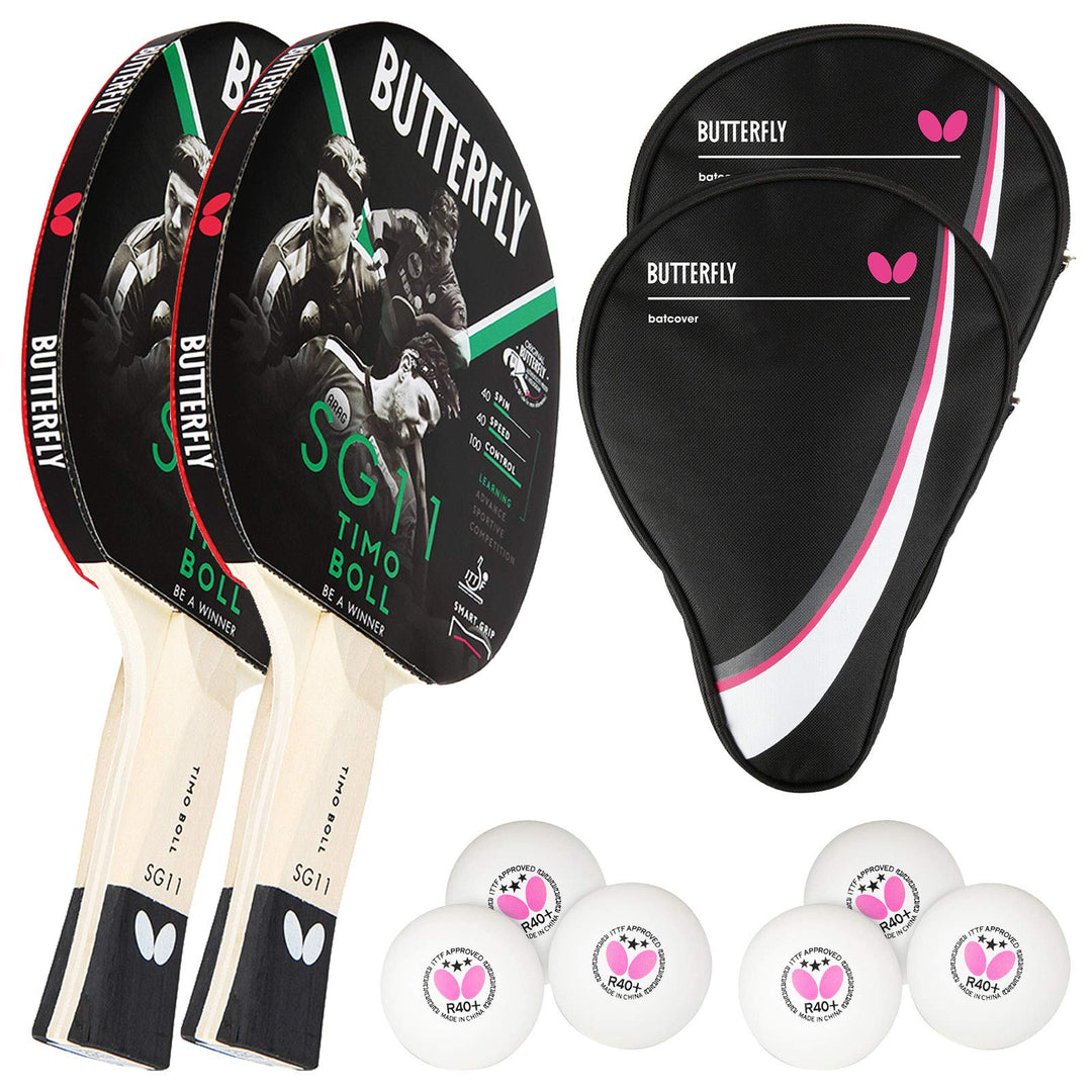Butterfly Timo Boll 2 x SG11 Tischtennisschläger + 2 x Tischtennishülle Drive Case + 2 x 3*** ITTF R