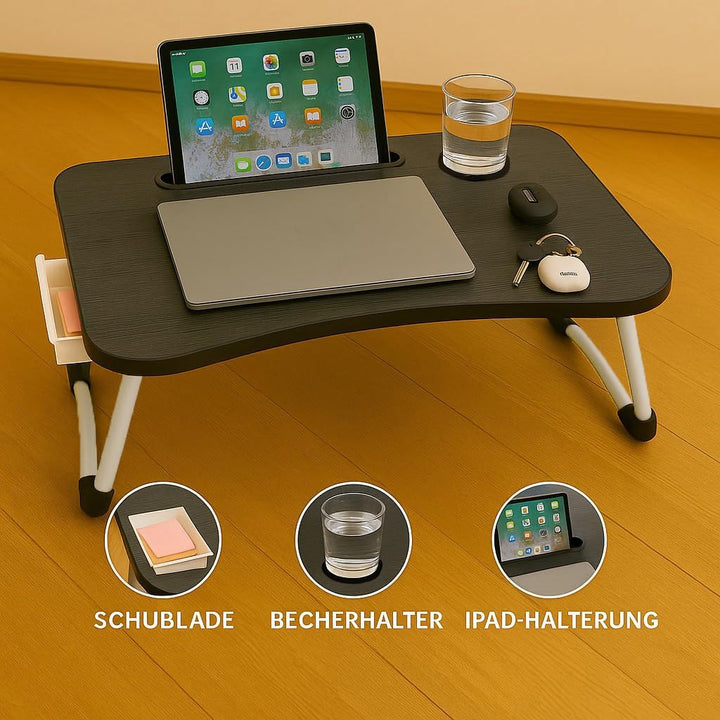 Betttablett Klappbar, Frühstückstablett mit Griff und Getränkehalter, Serviertisch, Ideal für Lesen