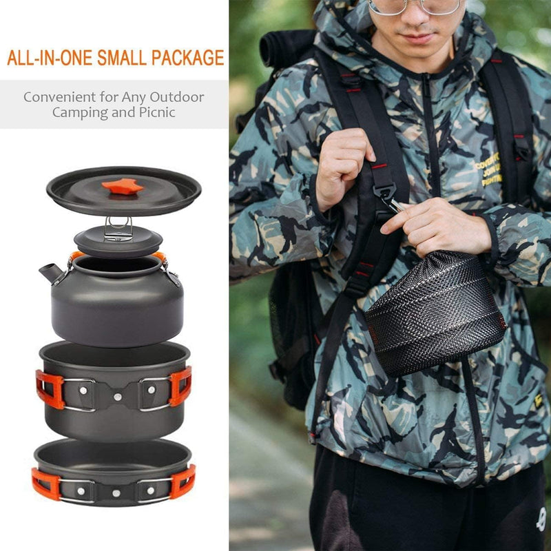 OVERMONT Camping Kochgeschirr Set Outdoor Geschirr Set Kochtopf Set Grillgeschirr Picknick Topf mit