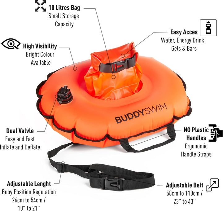 BUDDYSWIM Schwimmboje Hydrastation 10 L mit leicht zugänglicher zentraler wasserdichter Tasche zur A