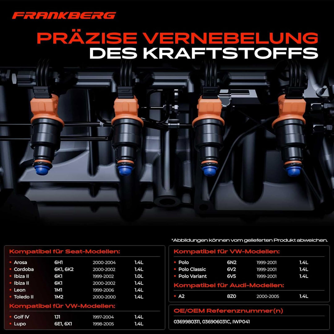 Frankberg 4x Einspritzventil Einspritzdüse Injektor für A2 Arosa Cordoba Ibiza II Leon Toledo II Gol
