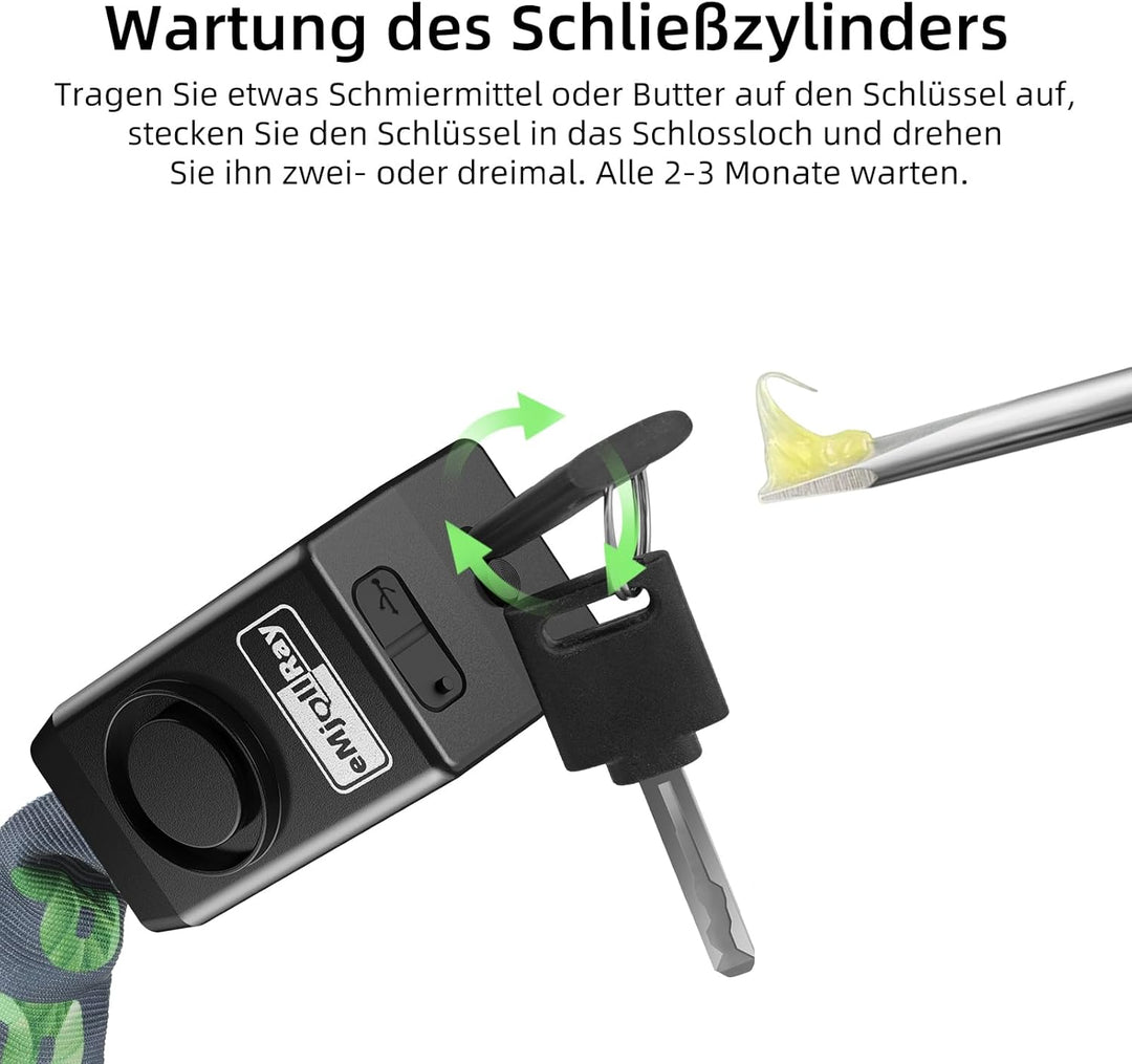 120cm Fahrradschloss mit Alarm 110dB Fahrrad Alarmanlage Schloss für E Scooter Ebike Fahrradschloss