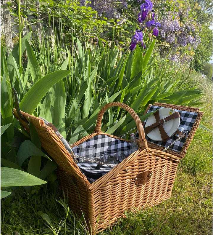 Les Jardins de la Comtesse - Picknickkorb für 4 Personen aus natürlicher Weide – Kariert in Schwarz