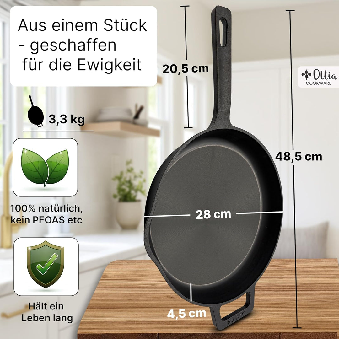 Ottia geschliffene Gusseisenpfanne, bekannt aus dem Fachhandel. Sehr widerstandsfähig und robust. 28
