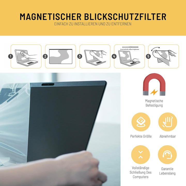 VistaProtect - Premium Blickschutzfilter & Anti-Blaulicht-Filter. Magnetisch Displayschutzfolie für