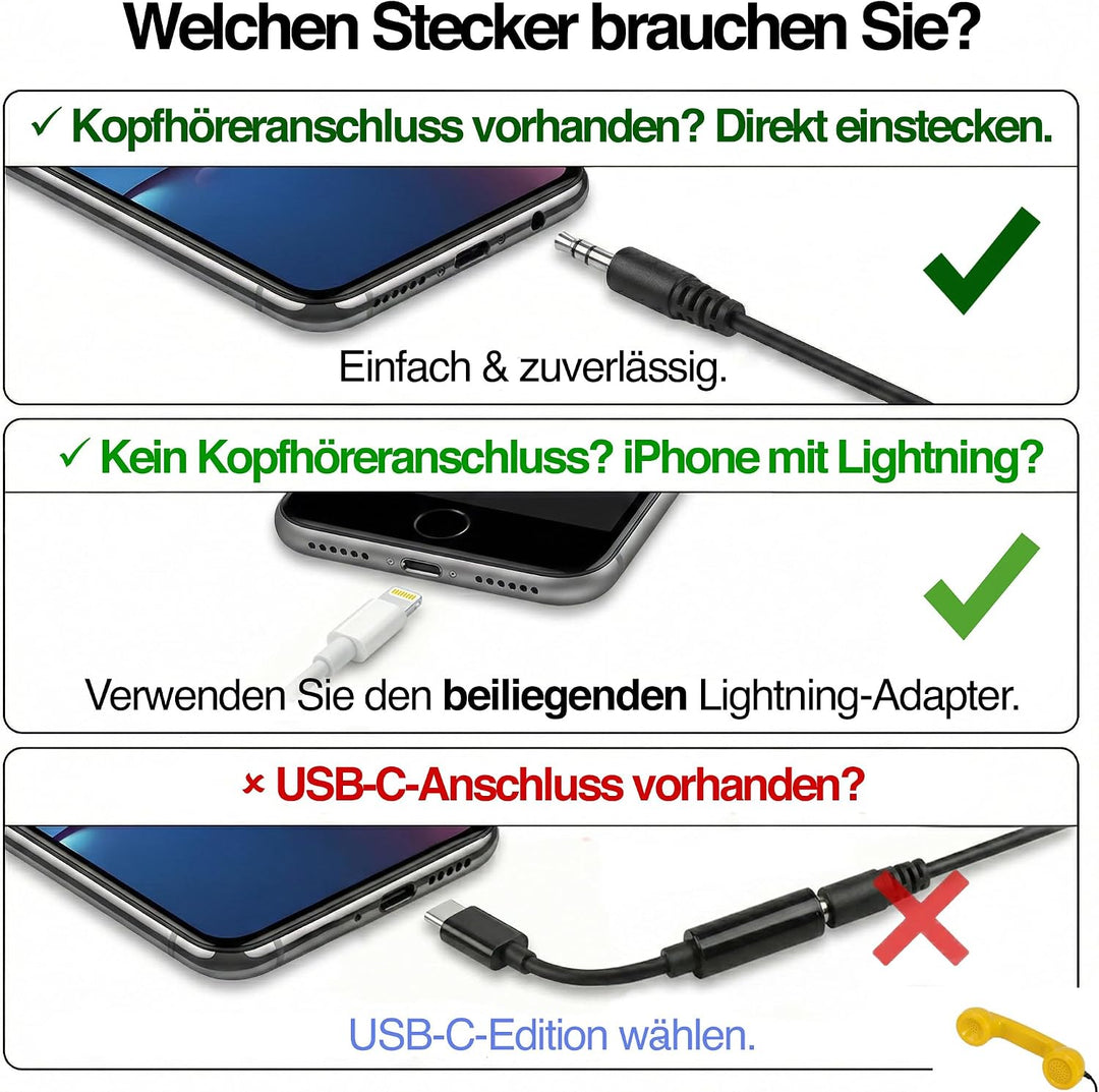 Retro Handyhörer für Apple iPhones mit Lightning (passender Adapter mit inbegriffen) in der Form ein