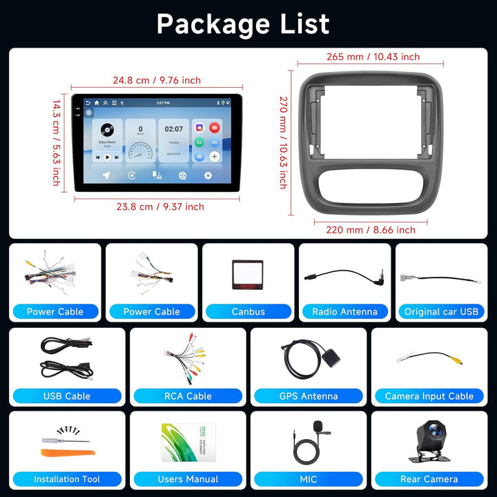 Hodozzy 4G+64G Autoradio für Opel Vivaro B 2014-2018/ Renault Traffic 3 2014-2021 Android 9 Zoll InC