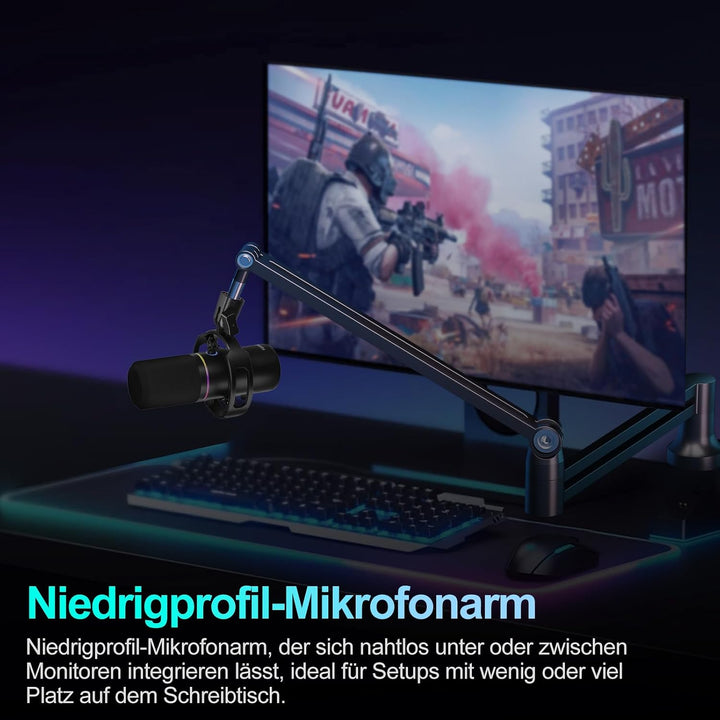 Mikrofonarm Boom Arm, Mikrofon Arm Low Profile für Blue Yeti, 4 Montagemöglichkeiten, Trägt bis zu 1
