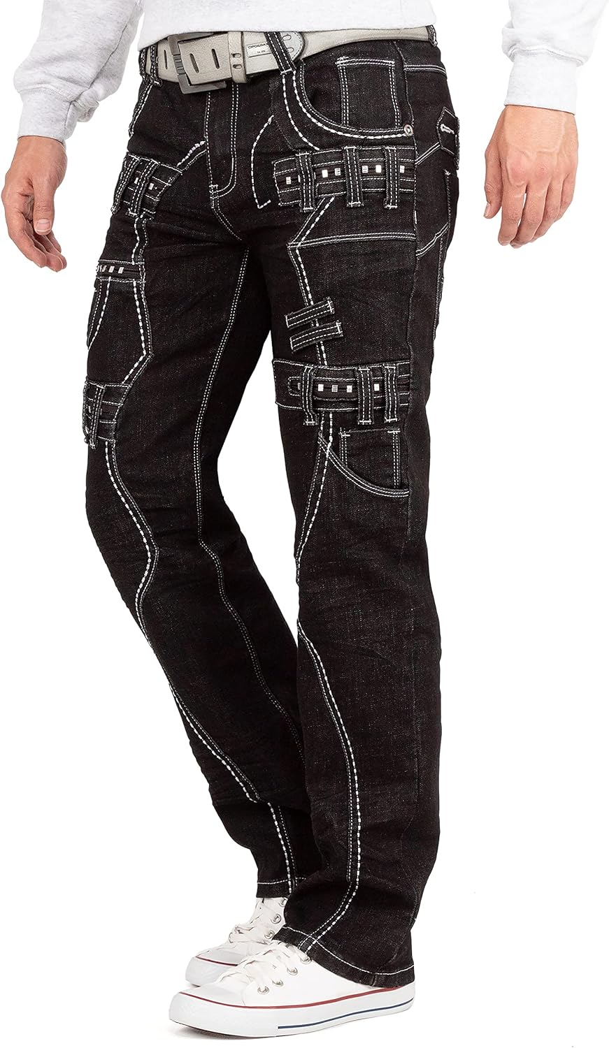 Kosmo Lupo Herren Jeans Besonderes Design 33W / 32L Schwarz - 37, 33W / 32L Schwarz - 37