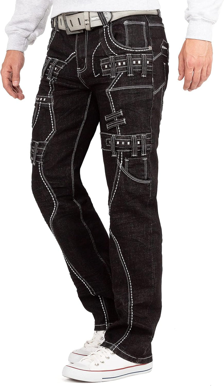 Kosmo Lupo Herren Jeans Besonderes Design 33W / 32L Schwarz - 37, 33W / 32L Schwarz - 37