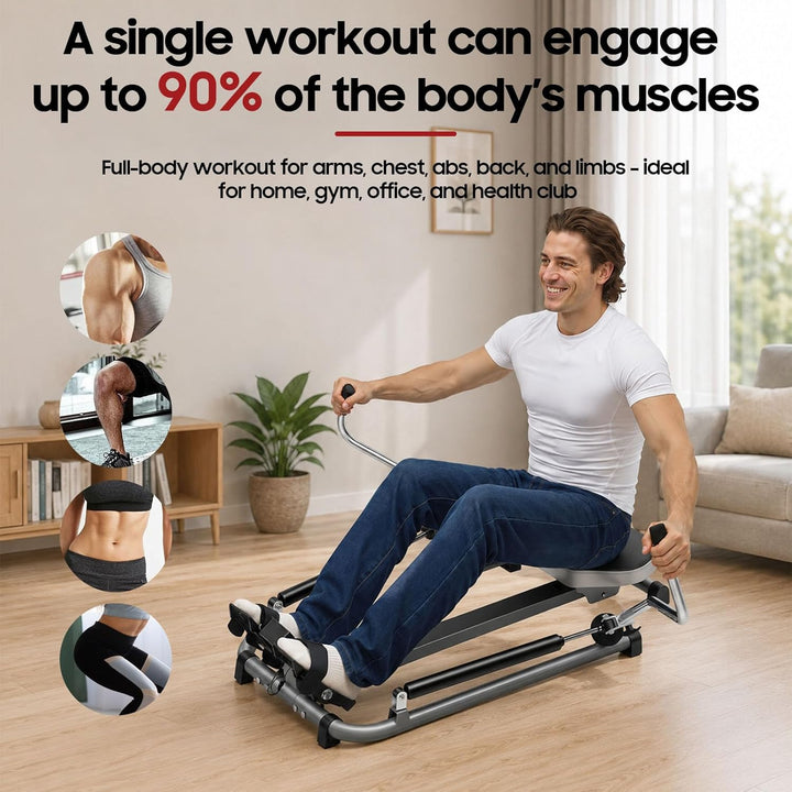 Hydraulisches Fitness-Rudergerät aus Stahl, Faltbar Rudergerät für Zuhause mit LCD Display, Maximale