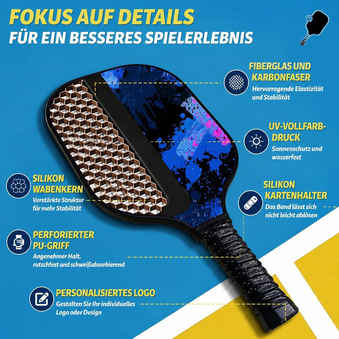 Personalisierter Pickleball Schläger mit Foto, Name oder Logo, Carbonfaser oder Fiberglas, Leichter