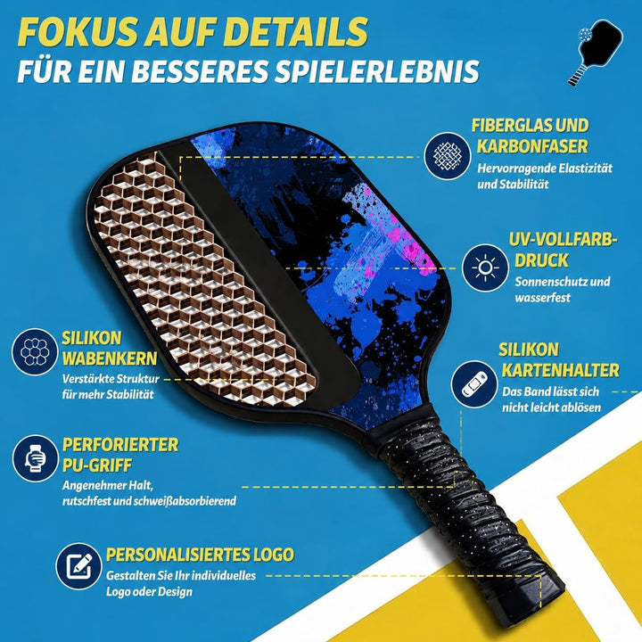 Personalisierter Pickleball Schläger mit Foto, Name oder Logo, Carbonfaser oder Fiberglas, Leichter