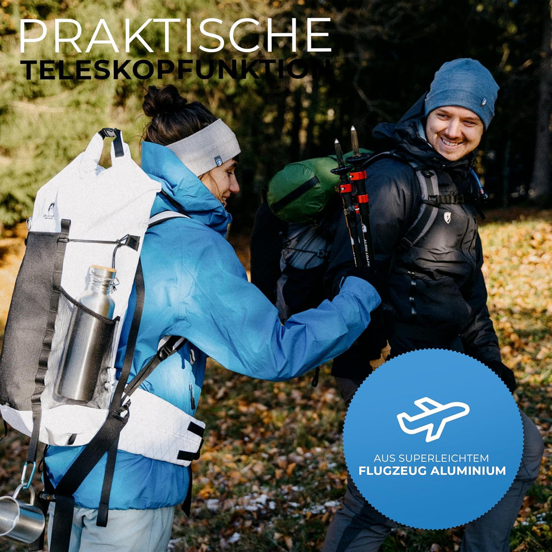 Alpin Loacker Teleskop Wanderstöcke Carbon &amp; Aluminium mit Korkgriff I Leichte Nordic Walking Stöcke
