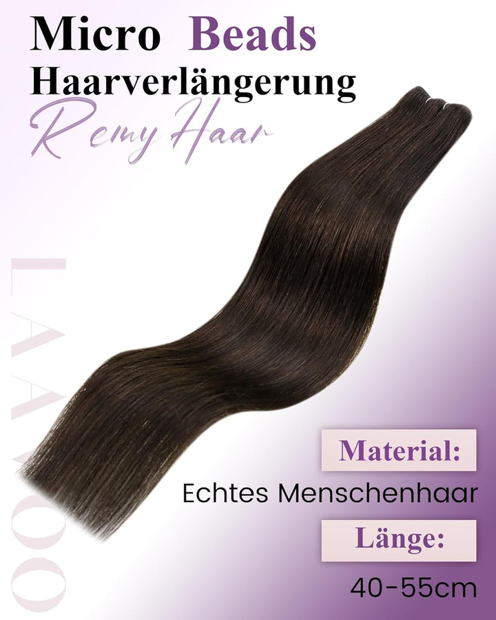 LaaVoo Braun Tressen Echthaar Extensions mit Micro Rings 12Zoll Width Microweft Haarverlängerung Ech