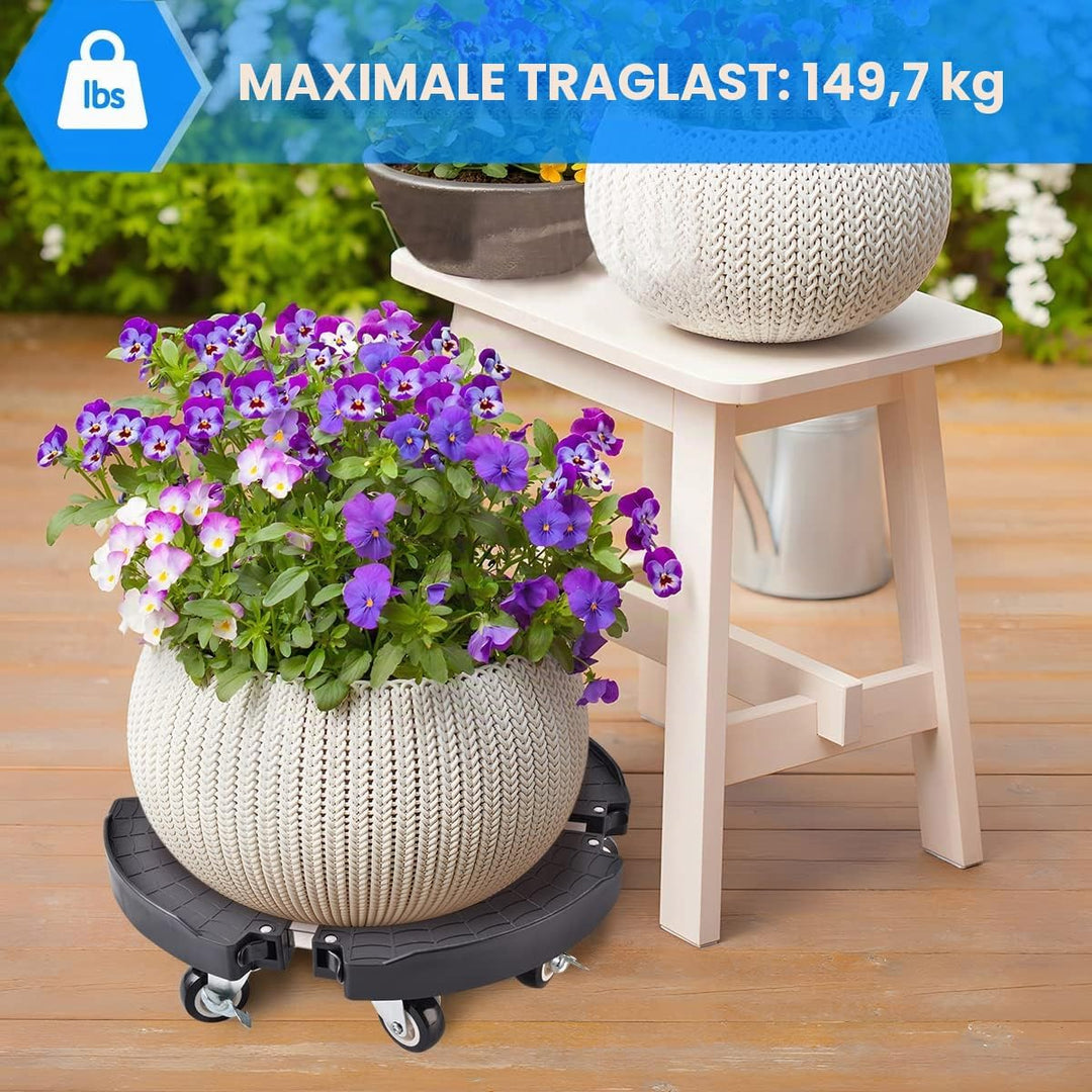 Pflanzenroller Rund mit 8 Rädern, Blumenroller Einstellbar 38-51cm Tragkraft 150kg, Rollbrett Pflanz