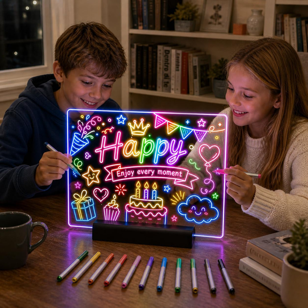 LED Zeichenbrett, Wiederaufladbare LED Notiztafel mit Farben, Led Maltafel Kinder mit 12 Farben Stif