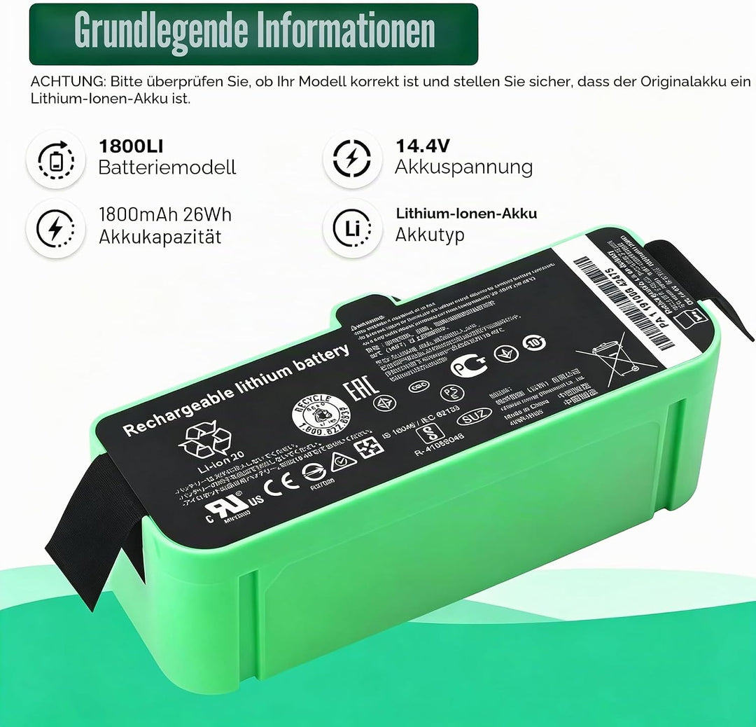 1800LI Ersatz Akku für Roomba Robots 680 500 600 700 800 900 595 670 671 675 677 681 685 690 691 695
