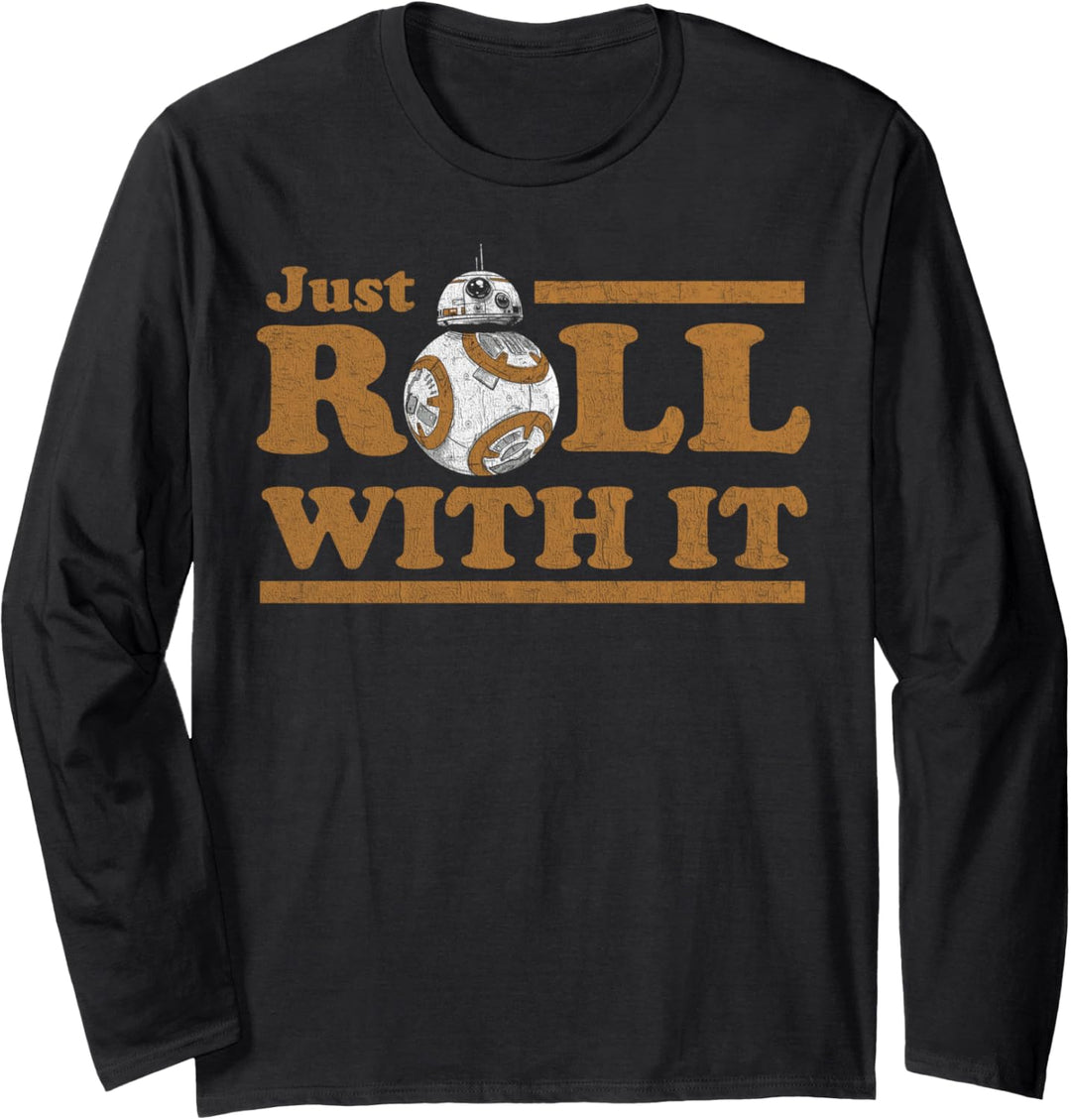 Star Wars The Last Jedi BB-8 Just Roll With It Retro Text Langarmshirt