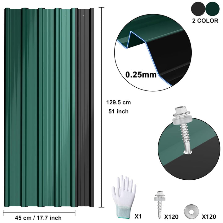 12x Trapezblech Profilblech 129,5 x 45 cm = 7 m² Grün – Verzinkt, Wetterfest & Korrosionsbeständig,